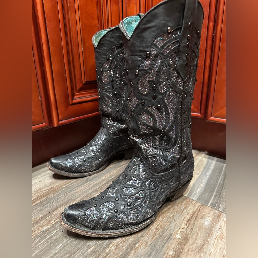 Corral Oryx Black Glitter Studded Cowboy Boots C3423 Size 7.5 Cowgirl Rodeo - Picture 5 of 14